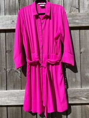 Gretchen Scott Designs Fuchsia Long-Sleeve Shirt Dress with Tie Waist Sz L